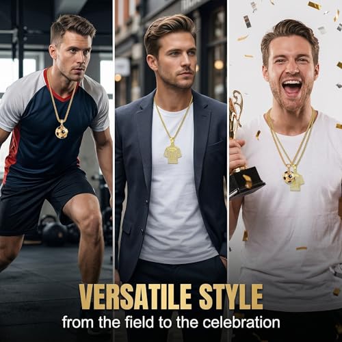 2 Stück Fußball Kette für Jungen, Nr. 7 Trikot Anhänger & Fußball Halskette Set, Edelstahl Goldene Kette 60cm, Fußball Fanartikel Fußball Geschenke für Kinder Jungen Teenager