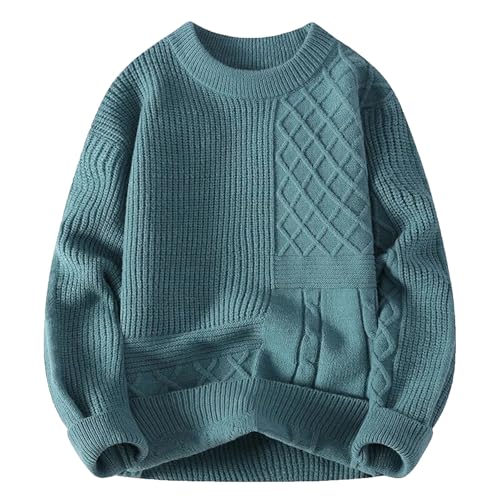 Mokkpeq Men's Thickened Warm Fall Winter Sweater Crewneck Long Sleeve Cable Knit Pullovers Loose Fit Solid Color Casual2