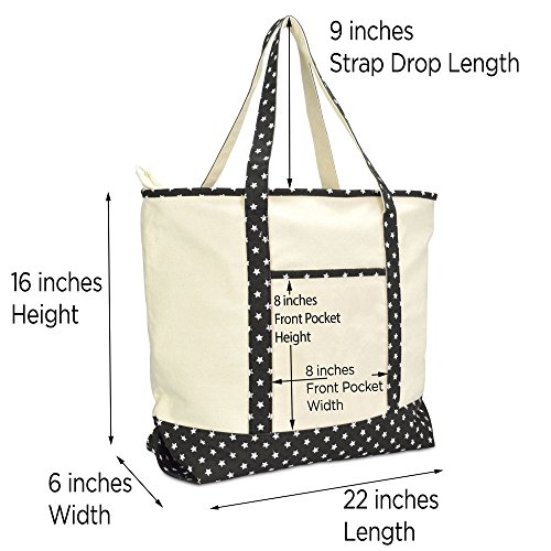 DALIX Personalized Shopping Tote Bag Monogram Black Star Initial Zippered Letter A-Z4