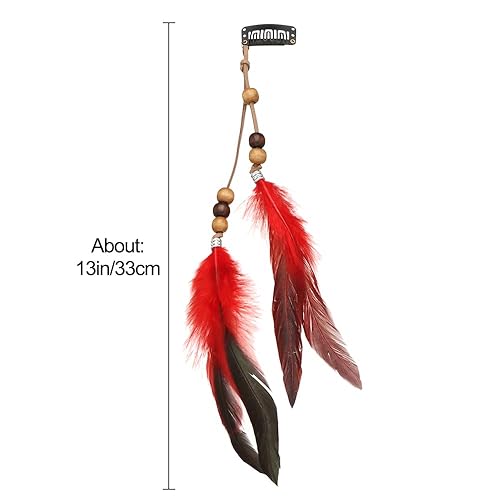 Miniatura 7 de 6 piezas de diadema con clip de plumas para mujeres y niñas, extensiones de pelo de colores bohemios, diadema hippie con borlas, banda para el