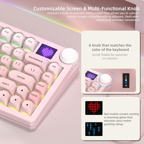 Image of Womier K80 75% Wireless Mechanical Keyboard with Screen and Knob Keyboard | Pink Cat Creamy Bluetooth Gaming Keyboard,RGB /Hot Swappable /PBT Keycaps,QMK /VIA Programmable for Mac /PC,Pink