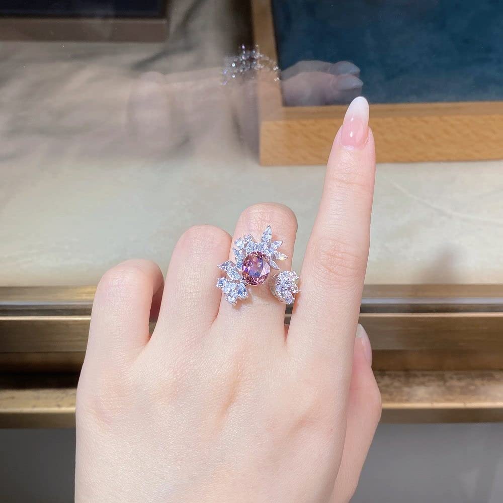 Anello In Argento Sterling 925,Anelli In Argento Sterling Donna 925 Fiore Tondo Anelli Regolabili In Zircone Arancione Zircone Micropavimentato Anelli Regolabili In Argento Anello Di Fidanzamento An