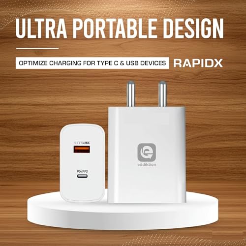 Image of Original 65W Fast Charger Adapter with USB C Cable | Dual Port USB A + Type C PD 3.0 Supports SuperVOOC Fast Charging | Compatible with iPhones, Poco, Samsung & More Androids | White