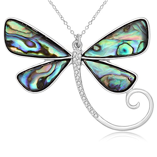 Dragonfly Natural Abalone Shell Pendant Necklace 18
