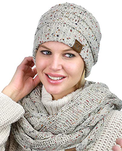 C.C Soft Stretch Colorful Confetti Cable Knit Beanie and Infinity Loop Scarf Set2