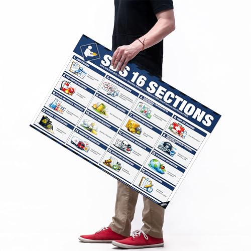 Image of SDS 16 Sections Poster - Safety Data Sheet Chart, OSHA HazCom Workplace Reference Guide, Waterproof, Tear-Resistant Chemical Safety Training Sign