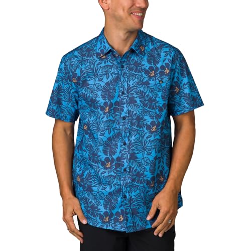 REEF Men's Short Sleeve Woven Button Up Shirt Azure Blue