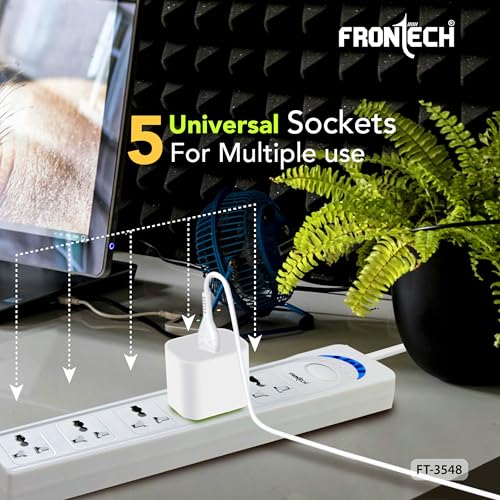 Image of FRONTECH FT-3548 Power Extension Board with 5 Universal Sockets & 1.5M Cable | Multi Plug Extension Cord with Power Safety Switch |Wall Mount Option for Home, Office & Travel (FT-3548)