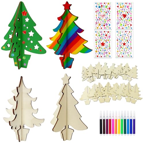 JOYEASE Basteln Weihnachten Kinder, 8 Stück Holz 3D-Weihnachtsbaum...