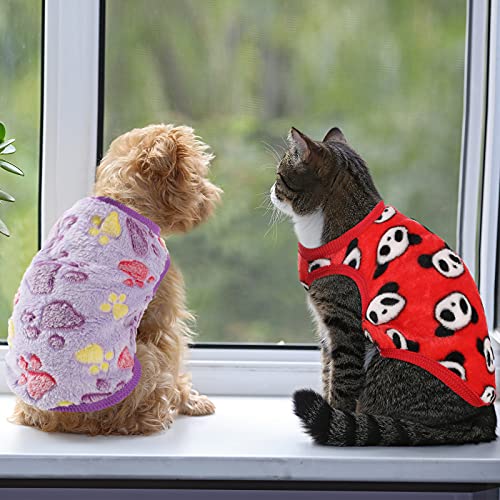 6 Pieces Puppy Clothes For Christmas Winter Warm Cute Pet Sweaters Flannel Dog Vest Paw Print Pet Dog Cat Clothes For Chihuahua Yorkies Dachshunds Male Female Dog Cat (Animal Pattern, Large) #TOP6