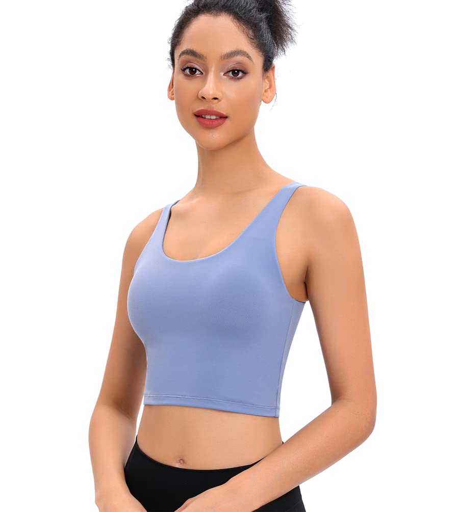 OKHOTY Longline Sports Bras for Women Workout Padded Sports Yoga Bra Tank Tops Crop Top