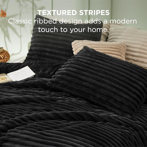 Image of Bedsure King Fluffy Comforter Set - GentleSoft 3 Pieces Luxury Fleece Black Bedding, Cozy Room Decor Aesthetic, 1 King Bed Comforter (104 inchx90 inch) and 2 Pillowcases (20 inchx36 inch)