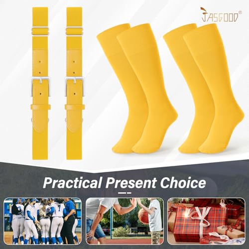 Image of JASGOOD 2 Pack Baseball Socks and Belt Combo Set Softball Socks and Belts Elastic Waist Belt for Youth and Adult Boys