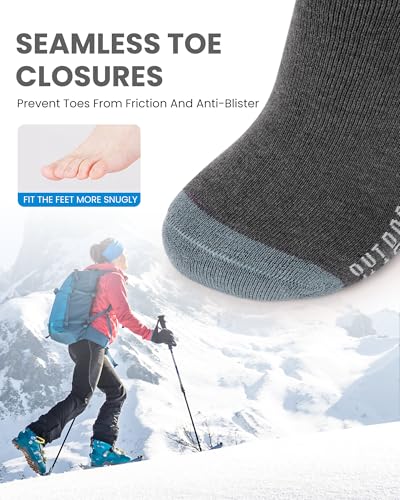 Miniatura 5 de Outdoormaster 2 Pares Calcetines De Esquí De Lana Merino Unisex Para Hombre Mujer, Calcetines Transpirables De Invierno Para Snowboard Y Deportes Al Aire Libre Con Diseño Otc Puño Antideslizante