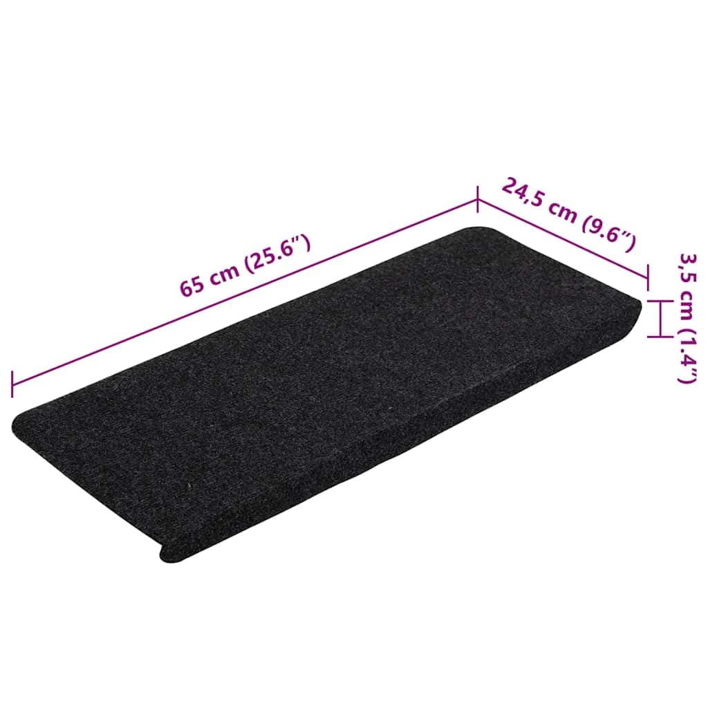 vidaXL Tapis d'Escalier Auto-adhésifs 15 pcs, Protections d'Escalier Antidérapantes, Moquettes de Marches, Couvre-marches, 65x24,5x3,5 cm Noir