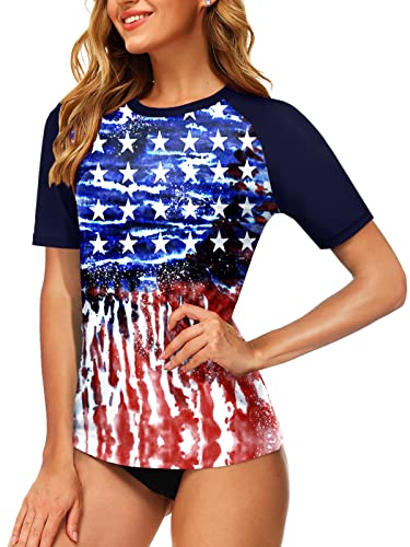 Image of AOBUTE Women Short Sleeve Rash Guard UPF 50+ Tropical Sun Protection Floral Swim Shirts