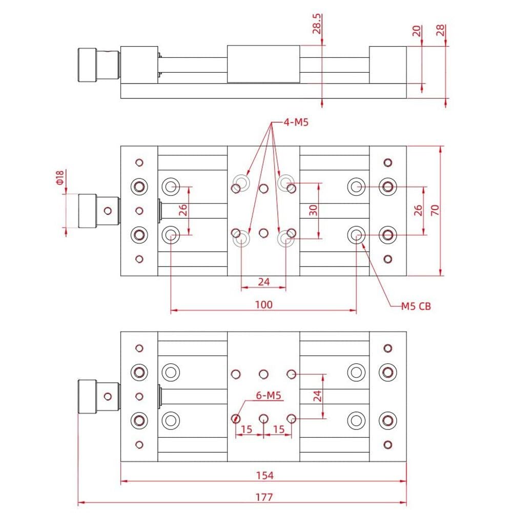 Plattform-Schiebetisch, lineare Bühne mit 75 mm/120 mm Schiebebereich, 10 kg Tragfähigkeit, für Produktionsmaschinen und optische Experimente, Schwarz