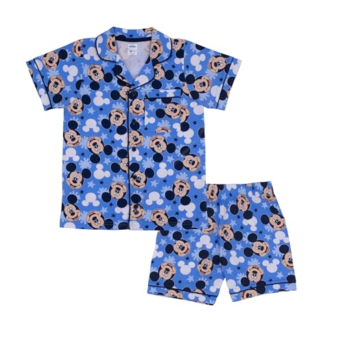 Disney Mickey Mouse, 100% Coton, Boutonnage Ensemble de Pyjama à Manches Courtes, Blue, 2-3 Ans:...