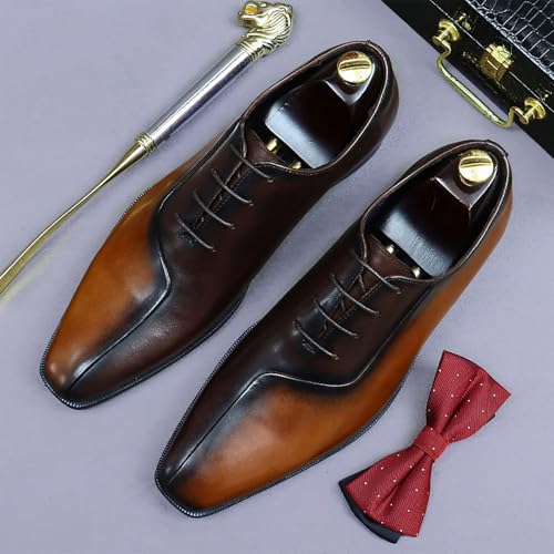 Men's Dress Shoes Genuine Leather Two Tone Oxford Shoes Wingtip Business Derby Shoes，Business High-end Leather Hand Stitched Casual Shoes3