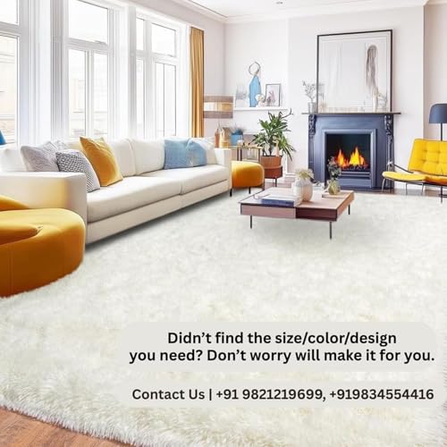Image of Shaggy Area Rug for Living Room and Bedroom 3X5 FT Soft Plush Floor Carpet with Fluffy Texture, Modern Decorative Rug,Bedside and Indoor Spaces,Beige-Green-Ivory