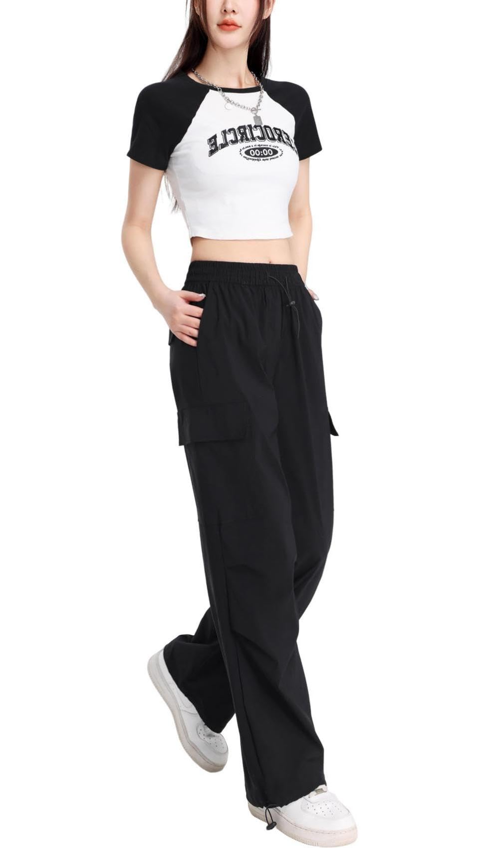 Mujer Pantalones Cargo Senderismo Pantalón Casual Y2K Pierna Ancha | Cargo/Senderismo/Casual/Largos Pantalon丨Y2K丨Pierna Ancha丨Múltiples Bolsillos丨Cordón丨Holgado丨Primavera Verano Otoño Invierno