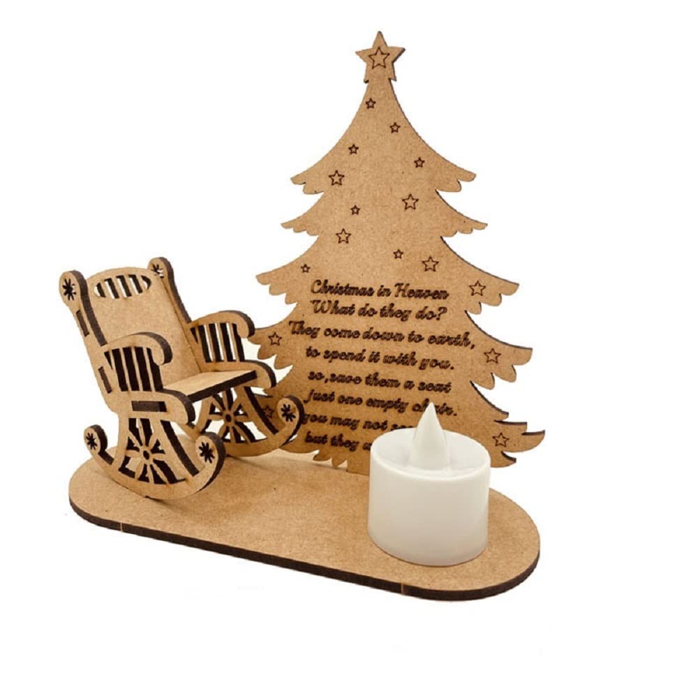 GIVOKE Merry Christmas In Heaven Chair Memorial Ornaments Gift, Wooden Rustic Christmas Remembrance Candle Ornament To Remember Loved Ones (A)