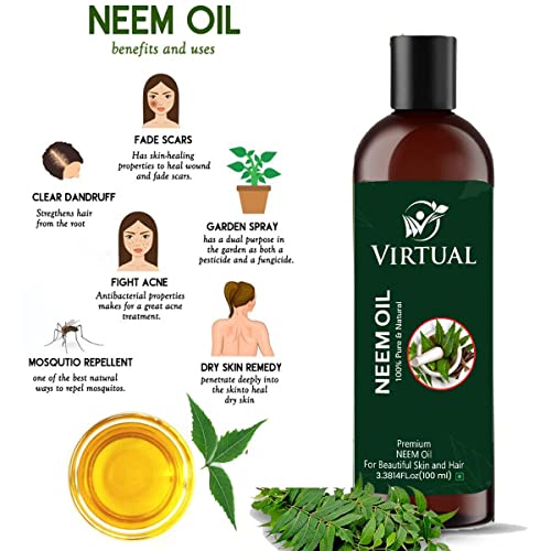 Image of VIRTUAL Pure & Natural Neem Oil For Skin, Face and Hair Care (100 ml)