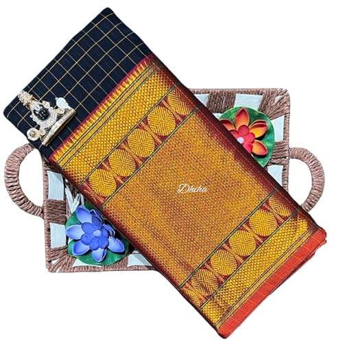 Image of Narayanpet Pure Cotton Avani Border Saree for Women with Running Blouse | Tassels | Traditional Woven Solid Design | Handloom Weave