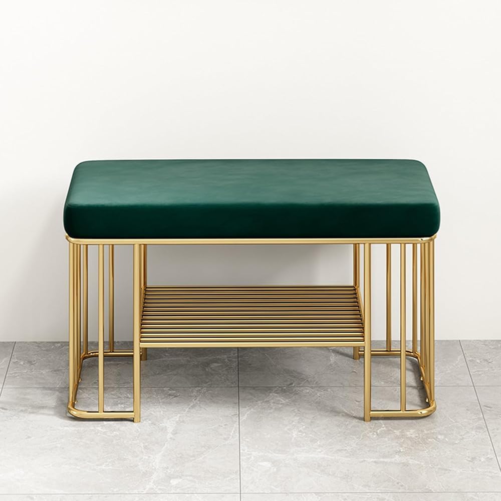 Wjftoday Green Stylish Upholstered Shoe Bench Entryway Storage Seating End Of Bed Bench Multi Functional Shoe Rack For Living Room Hallway & Entryway (60Cm)