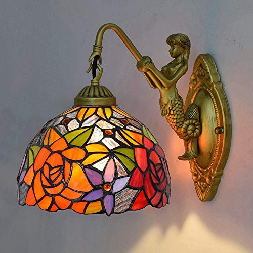 Preisvergleich Produktbild HDHUA Nachttischlampe Europäische Retro Tiffany-Art-Buntglas-Wandleuchte Wohnzimmer Esszimmer Schlafzimmer Nacht Bar Aisle Bronze Beauty Metallwandleuchte 28x26cm