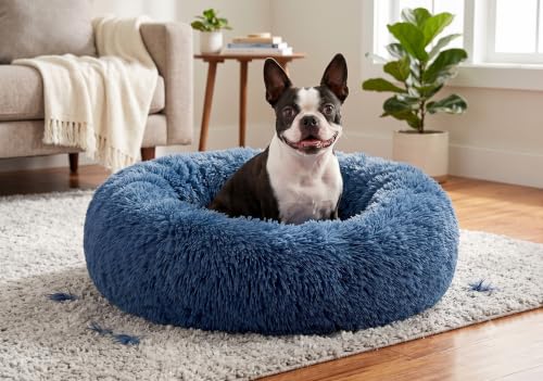 Image of ZEXSAZONE Round Donut Pet Bed for Cats and Puppies Dogs, Cozy and Plush, Raised Bedside Support, Both Sides Use Like 2 in One, Washable, Sizes for Small, Medium, and Large Pets. (Blue, Medium)