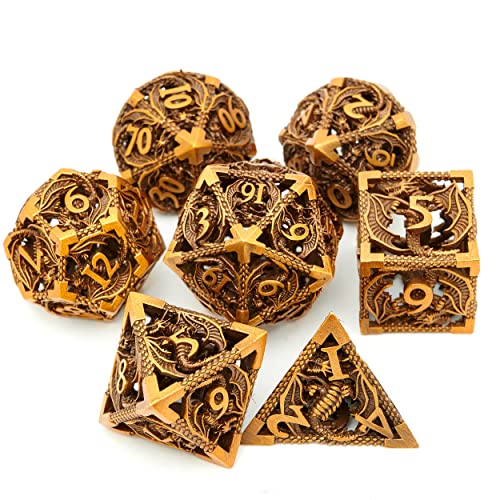 Image of DND Dice Set Metal Dice Dungeons and Dragons Dice Gift Polyhedral Dice Set Role Playing Dice D20 Hollow Polyhedral Dices Sets for Dungeons and Dragons RPG MTG Table Games