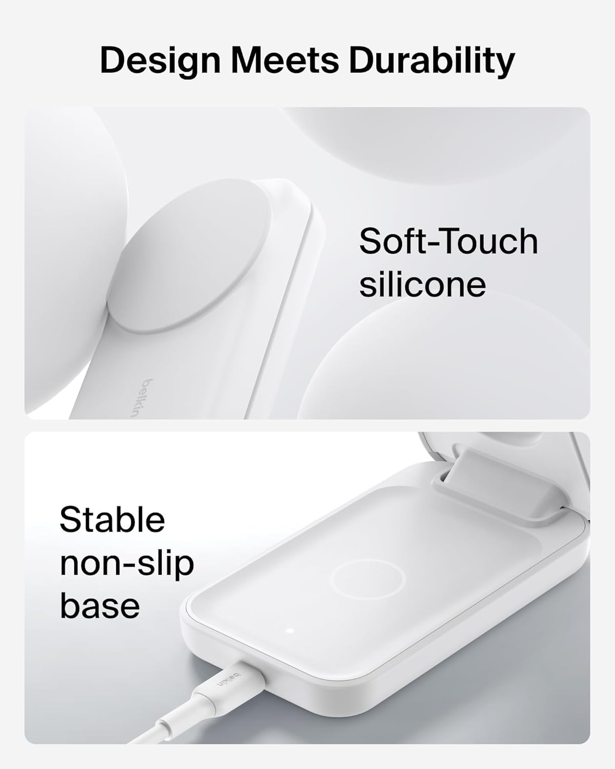 Belkin UltraCharge - Caricatore magnetico wireless 25 W, 3 in 1, certificato Qi2.2, caricatore rapido MagSafe, stazione di ricarica per iPhone 17, AirPods, Apple Watch Pixelsnap con 45 adattatori