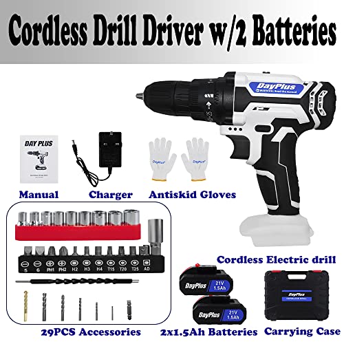 21V Akkuschrauber Set, Akku Bohrschrauber mit 2x1500mAh Akkus, 45 N.m Max Schlagbohrschrauber, Drehmoment auf 25+1… – Bild 8