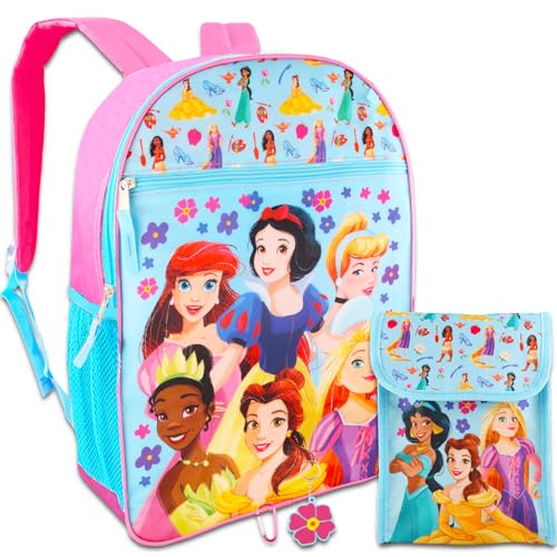 Disney Princess Backpack with Lunch Box Set - Bundle with 16” Backpack, Lunch Box, Bottle, Stickers, More | Disney Princess School Supplies for Kids2