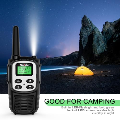 Image of MaxTalker Walkie Talkies Long Range, FRS Two Way Radio (2-Pack, White) | Rechargeable 1200mAh USB-C walkie talkie with NOAA, LED flashlight & VOX, Ideal for hiking, camping