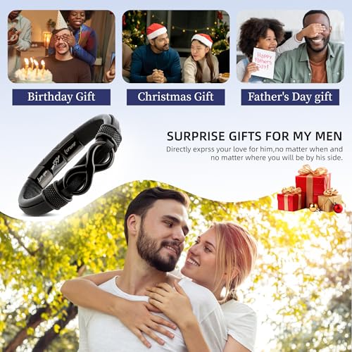 𝗚𝗶𝗳𝘁𝘀 𝗳𝗼𝗿 𝗠𝗲𝗻 Mens Leather Bracelet Engraved with “Love You Forever” – Adjustable Gifts for Him Boyfriend, Husband, Son – Premium Box for Birthday, Anniversary, Holiday2