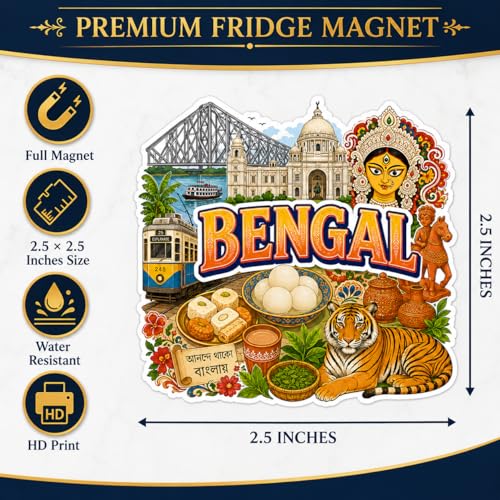 Image of Zesta Wooden Fridge Magnets Set | Refrigerator Decor Magnets for Kitchen | India Souvenir Fridge Magnet Collection | Wooden Magnet for Fridge Door Decoration (Bengal)