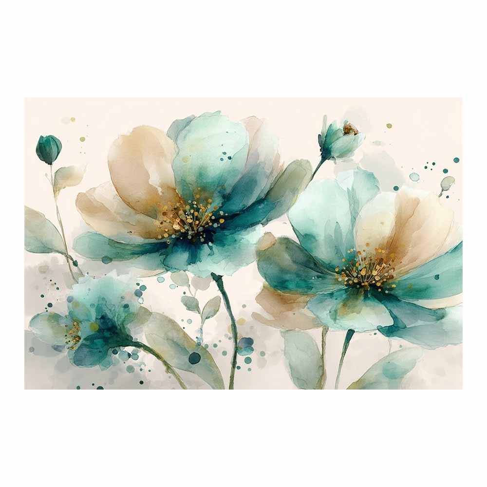 Hoqiu Green Plant Poster Teal Watercolor Flower Art Modern Canvas Wall Art, Decorative Paintings, Canvas Painting Wall Art For Home Decor.(Green)-40X60cm Unframed