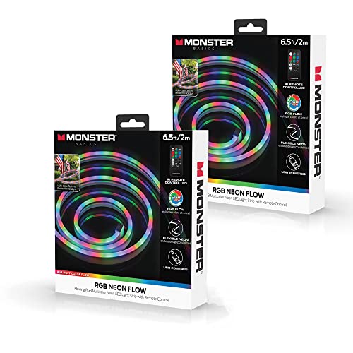 2-Pack Monster 6.5 ft RGB Color-Flow Technology Neon-LED Strip, Xtreme Easy DIY Installation