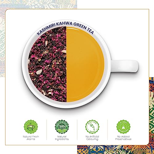 Image of Dabri Kashmiri Kahwa Green Tea 100 gm Pouch|Natural Ingredients & Original Flavour of kesar |Blended with Saffron, Almonds, Spices | Fastens Metabolism, Improves Digestion & Blood Circulation
