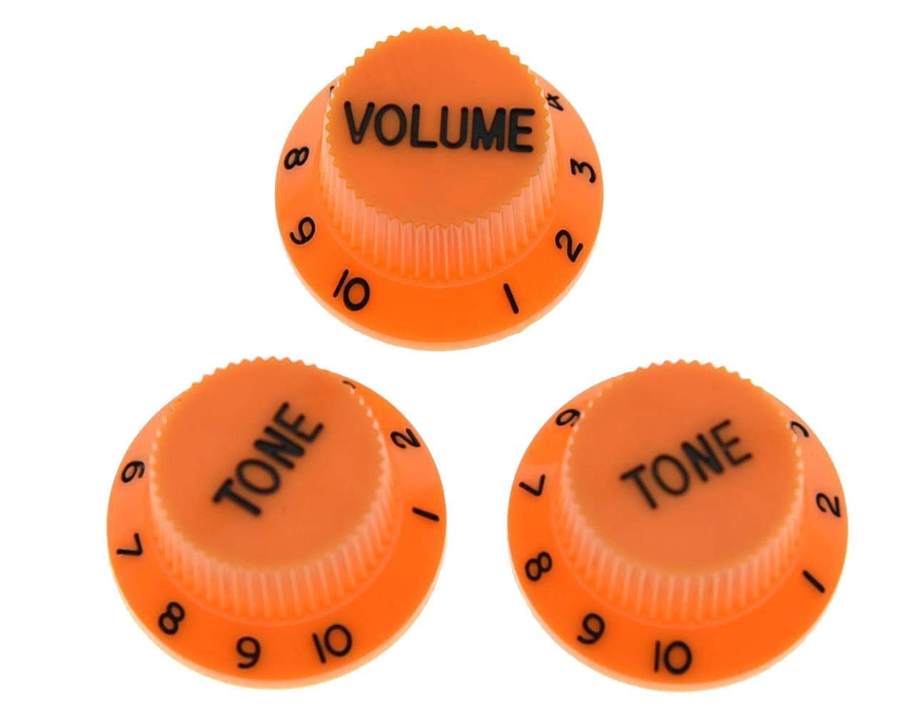 KAISH Set of 3 Orange w/Black Number ST Strat Style Guitar Knob Volume Tone Knobs, Orange W/ Black Number - Image 2