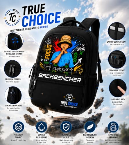TRUE CHOICE Printed Backpack for School College Travel, Blue - Image 6