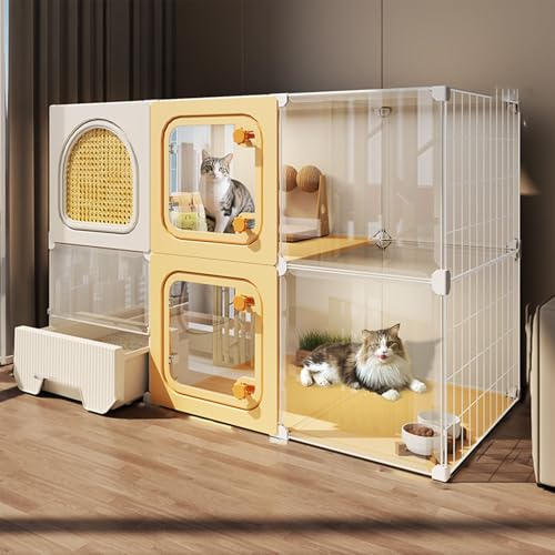 猫 ケージ トイレ付き 大型 一体型 組み立て簡単 通気性良好 脱走防止 掃除しやすい 取り外し可能 おしゃれ 室内猫小屋