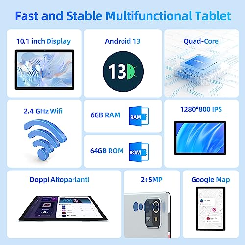 HotLight Tablet 10 Zoll, Android 13 Tablet with 6GB RAM+64GB ROM+128GB SD Erweiterung, 5000 mAh, 1280 x 800 IPS HD, Dual Kamera, Tablet PC mit Quad Core Prozessor-Silber – Bild 4