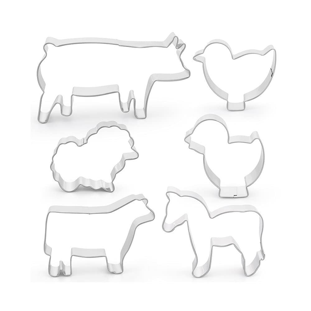 ZYTIN Farm Animal Cookie Cutters Set, 6 Pieces Large Size Metal Cookie Cutters Set With Cow, Pig, Horse, Chicken, Duck, Sheep for Kids DIY Baking
