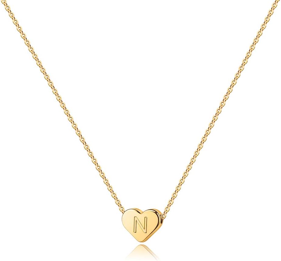 TURANDOSS Heart Initial Necklaces for Women Girls, 14K Gold Plated Heart Pendant Letter Alphabet Necklace Letter Initial Necklace Gifts for Girls Teens