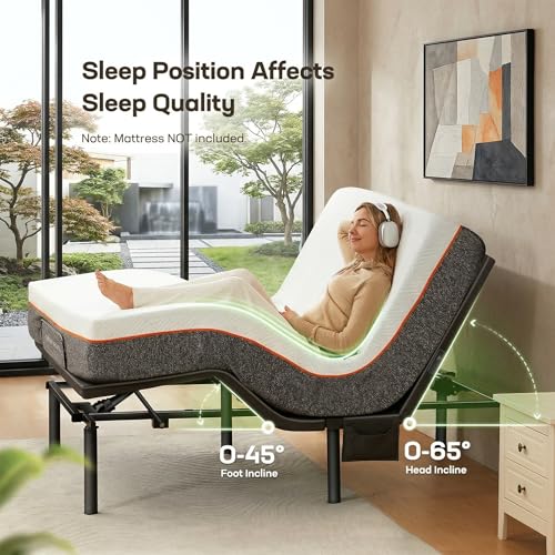 Image of Marsail MS01-1 Queen Adjustable Bed Frame with Massage + 8-inch Gel Memory Foam Mattress, Adjustable Bed Base with Under-Bed Nightlight, Wireless Control Massage Adjustable Bed, Queen