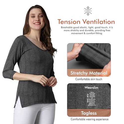 Image of Wearslim Women's Winter Warmer Thermal Vest 3 /4 Sleeves Ultra Soft Scoop Neck Winter Inner Wear Top Johns Underwear