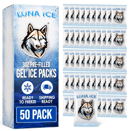 Image of Reusable Gel Freezer Packs for Shipping Food - 3oz Pre-Filled 50 Pack - Long Lasting Dry ice Packs for Frozen Food & Perishables